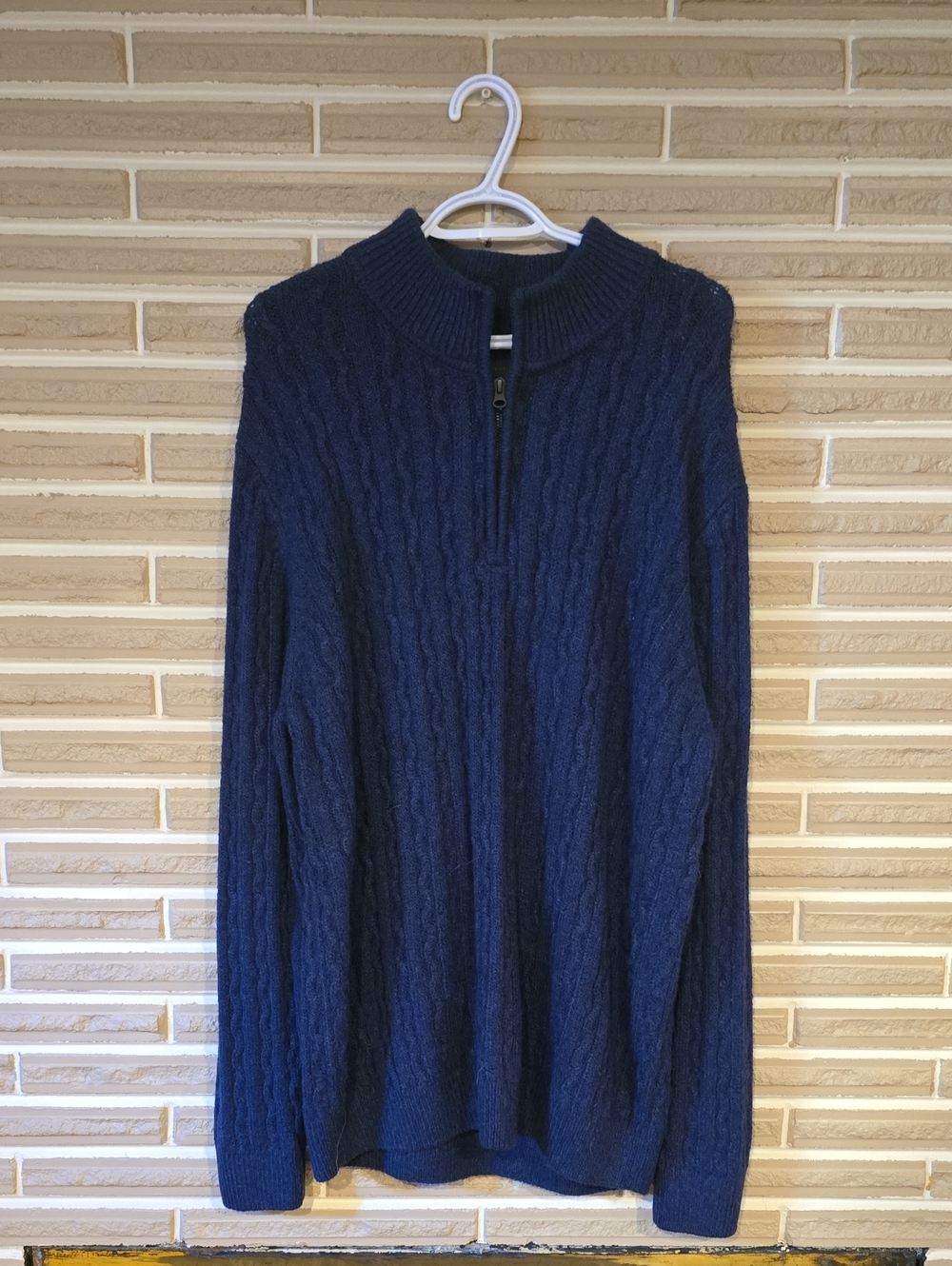 Denver Hayes Navy Cable-Knit Half-Zip Sweater
